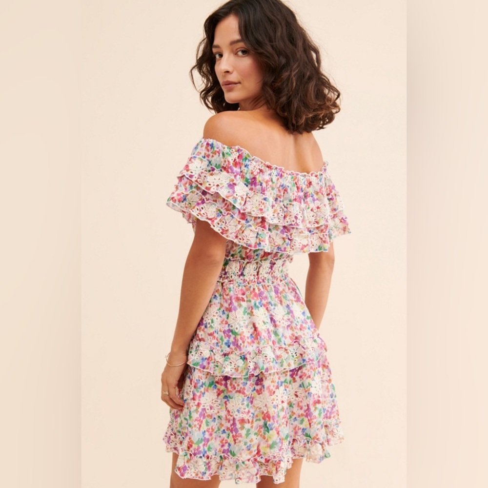 BTFL-LIFE Off Shoulder Ruffle Embroidered Dress‎